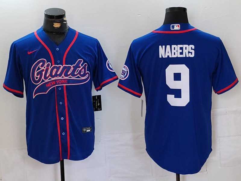 Mens New York Giants #9 Malik Nabers Royal With Patch Cool Base Stitched Baseball Jersey